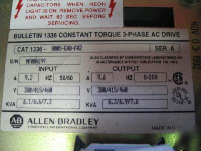 Ab allen bradley 1336-B005-ead-FA2 5 hp 5HP constant t
