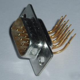 New lot of 10; sub-d male, 9-pin, angled, gold contacts 
