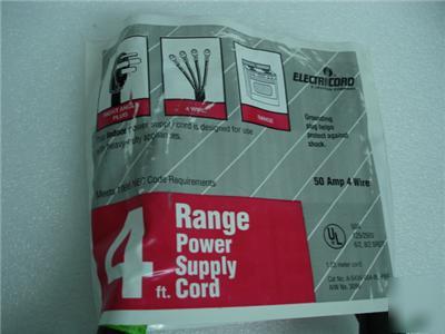 Range pwr supply cord 50 amp 4 wire 125/250V 6/2 8/2
